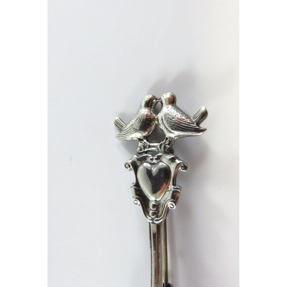 Lovely Little Sterling Silver Love Birds Spoon Brooch 2 5/8" Long - Picture 4 of 6